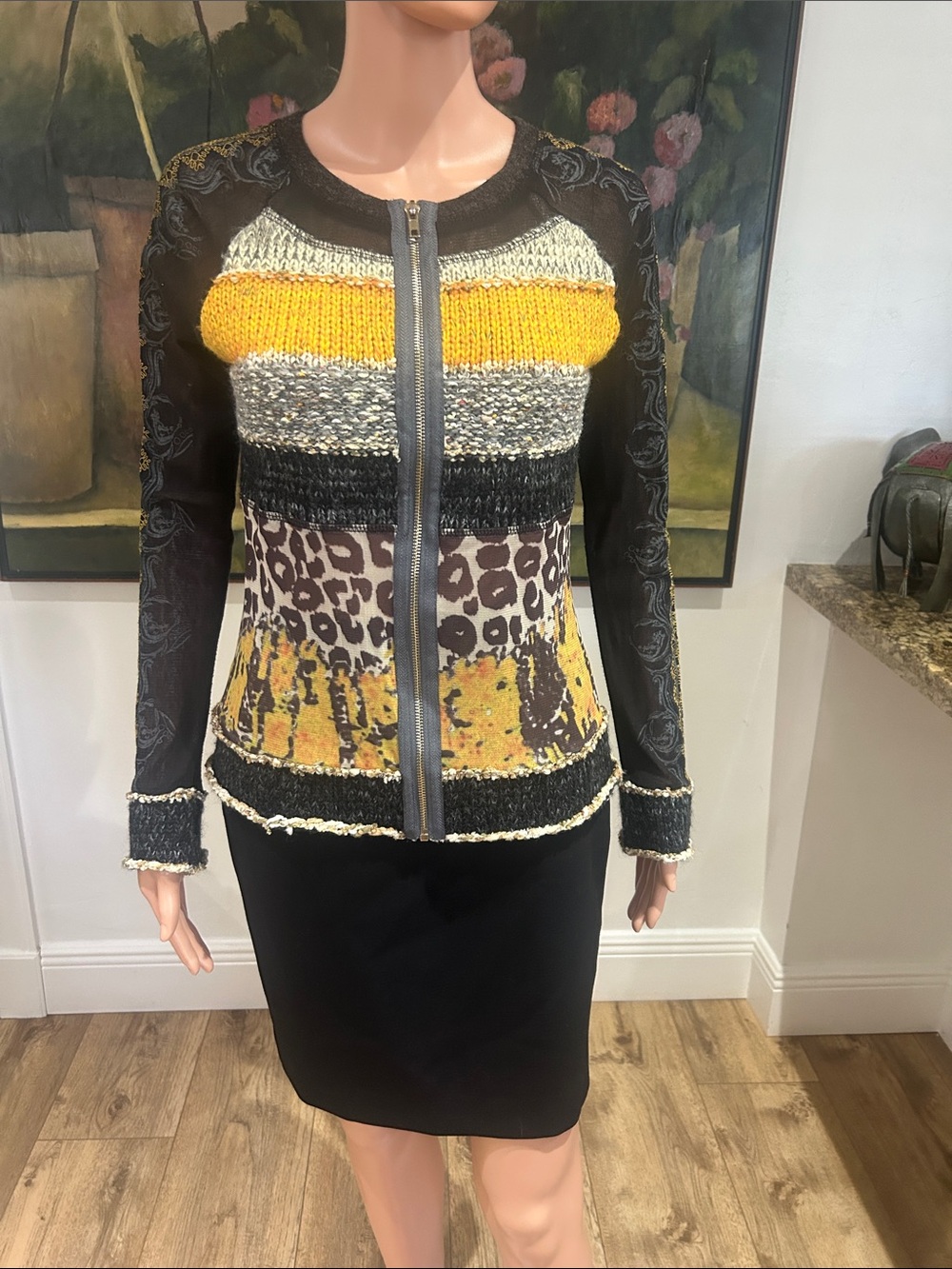 LULU-H multi print long sleeve shirt/cardigan with front zipper
